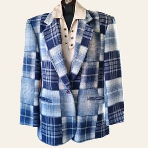 Derek Martin Vtg 100% Wool Lined Plaid Blazer Jacket